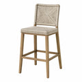Tabouret de bar en teck massif corde polypropylène beige avec dossier 48 cm x 50 cm x 105 cm