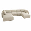 Canapé modulable en U 5 places avec méridiennes tissu polyester beige 330 x 170 x 85 cm