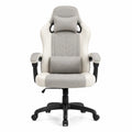 Fauteuil de bureau gaming pivotant en polyester gris et similicuir PU blanc avec dossier inclinable 68 cm x 70 cm x 125 à 135 cm