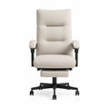 Chaise de bureau inclinable avec repose-pieds en polyester beige et acier noir 68 cm x 70 cm x 115 cm à 125 cm