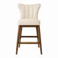Tabouret de bar fixe en bois massif avec assise rembourrée beige et repose-pieds bois 50 x 52 x 95 cm