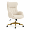 Chaise de bureau pivotante en polyester beige avec base en acier doré et noir 68 cm x 70 cm x 108 à 118 cm