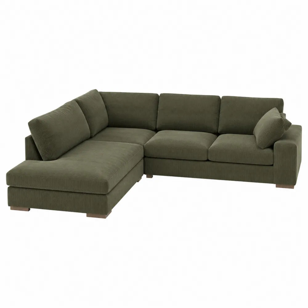Canapé d’angle modulable 4 places avec méridienne gauche 240 x 160 x 85 cm tissu polyester côtelé vert olive