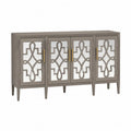 Buffet 4 portes en MDF peint gris taupe façades ajourées décoratives 160 cm x 40 cm x 85 cm