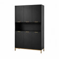Buffet haut 6 portes en MDF mélaminé noir niche ouverte piètement acier doré 120 cm x 40 cm x 180 cm