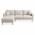 Canapé d’angle modulable 4 places en L avec méridienne gauche tissu polyester beige 260 x 170 x 85 cm pieds en bois