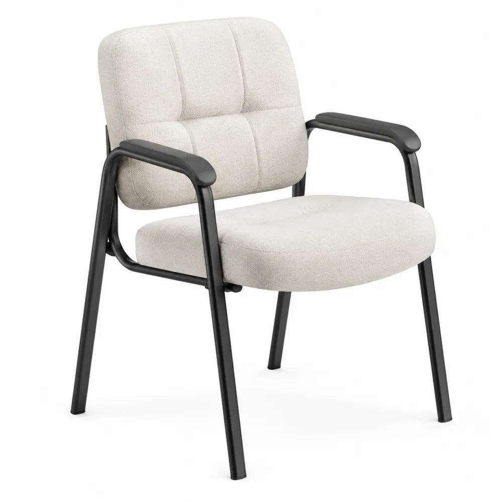 Chaise visiteur de bureau fixe en polyester beige avec cadre en acier noir 60 cm x 62 cm x 84 cm