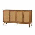 Buffet 4 portes en bois décor chêne clair avec cannage rotin naturel 160 cm x 40 cm x 80 cm