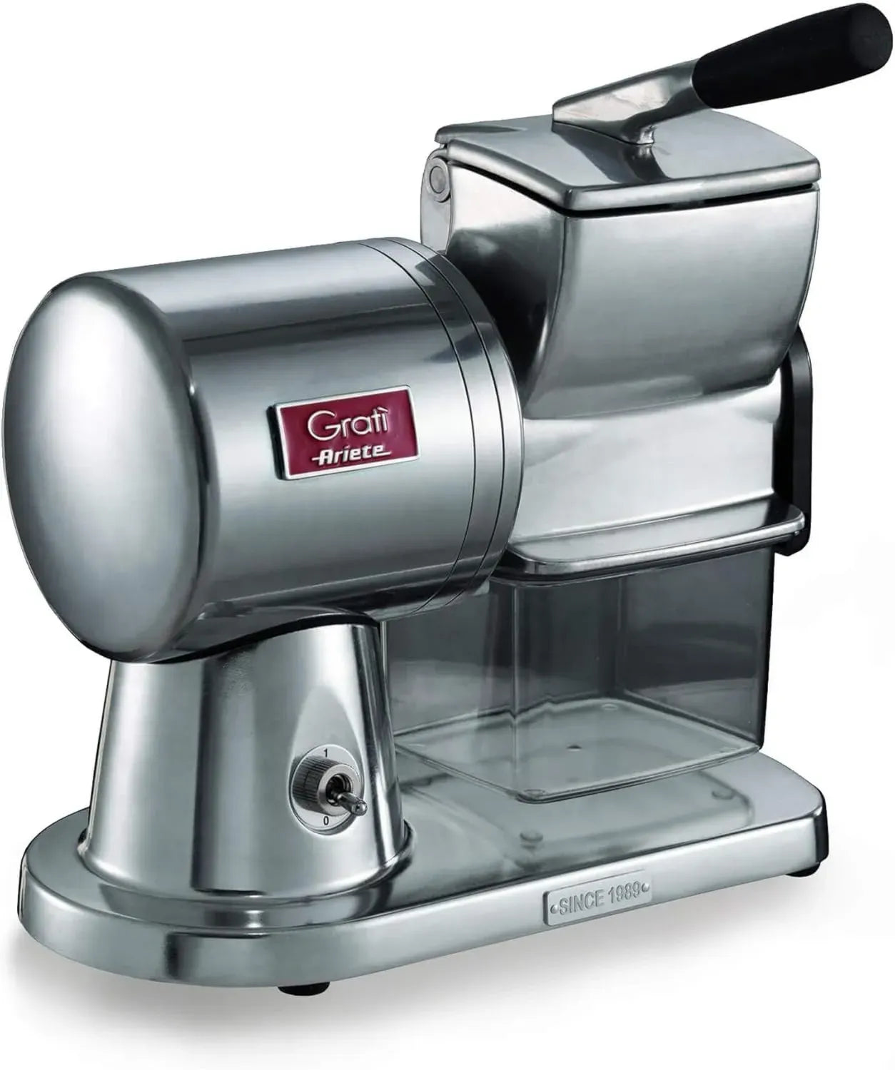 Râpe à Fromage Électrique Ariete 449, Professionnelle en Aluminium, Pour Fromage, Pain, Chocolat, Fruits Secs, Moteur Induction 350W, Nettoyage Facile, Finition Argent