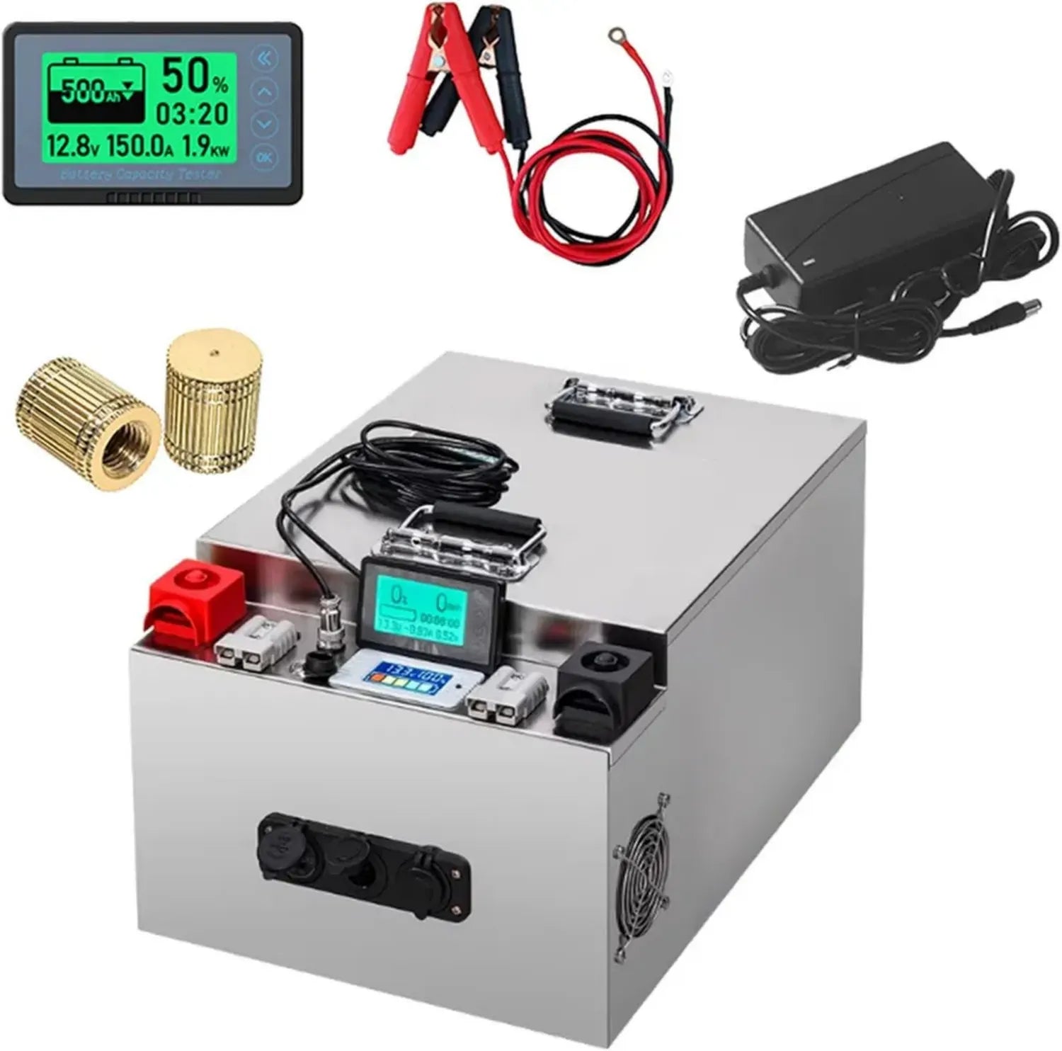 Batterie LiFePO4 12V 200Ah à 340Ah, Batterie Externe 24V 100Ah à 180Ah, avec Chargeur et Capuchon Cuivre pour Moteur 2000-4000W