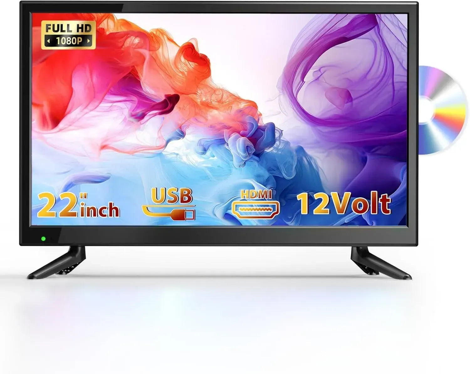 Téléviseur Compact 22 Pouces 1080P avec Lecteur Intégré et Tuner DVB-T2, Idéal pour Camping-Cars et Petites Espaces
