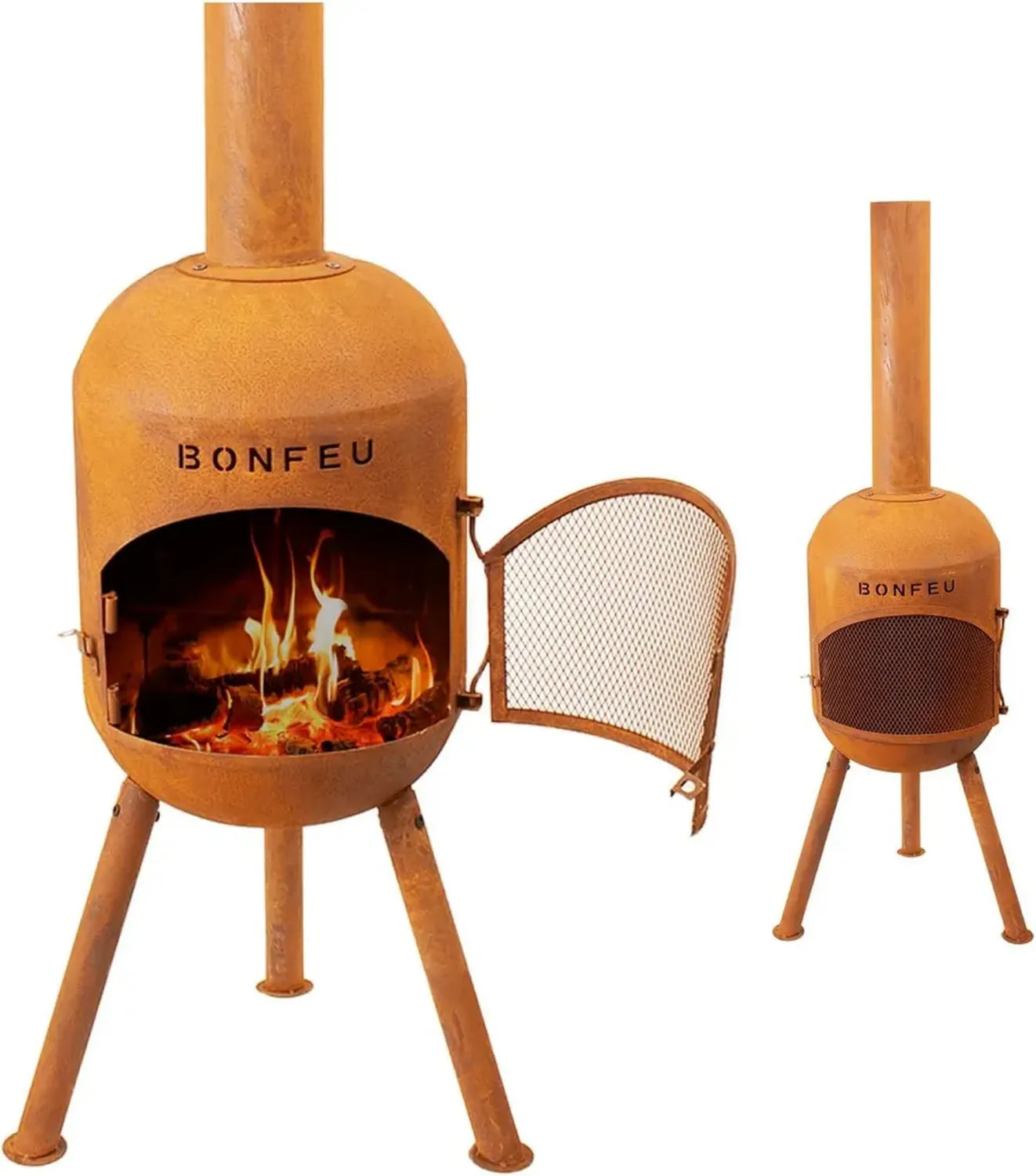 Cheminée Extérieure BonSolo en Acier avec Grille de Cuisson, 34x34x124 cm
