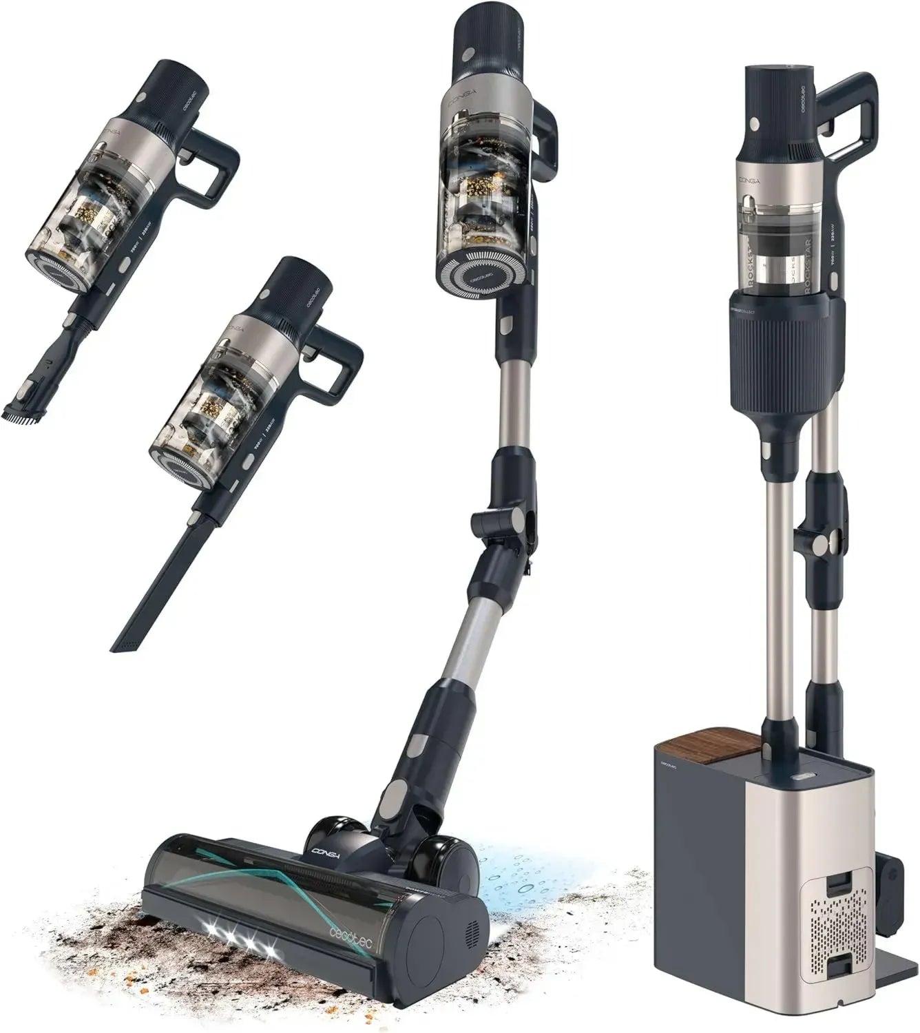 Aspirateur Balai sans Fil Cecotec Conga Rockstar 5500 avec Base Auto-vidante, 700W, 220AW, 90 min, Technologie Hairless Brush