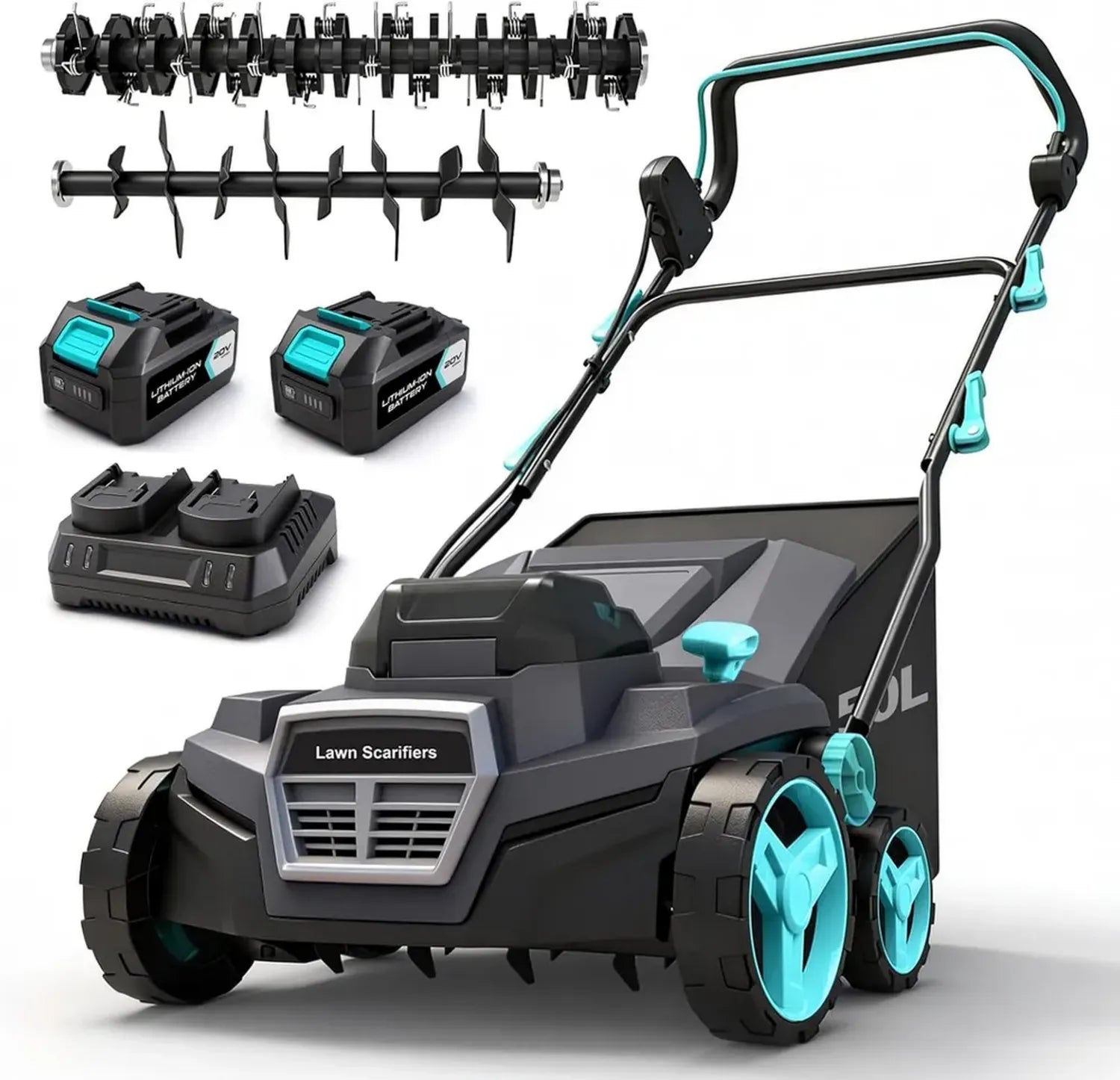 Scarificateur Aérateur Sans Fil 40V avec Récupérateur 50L et Largeur 38cm - 2 Batteries Inclues