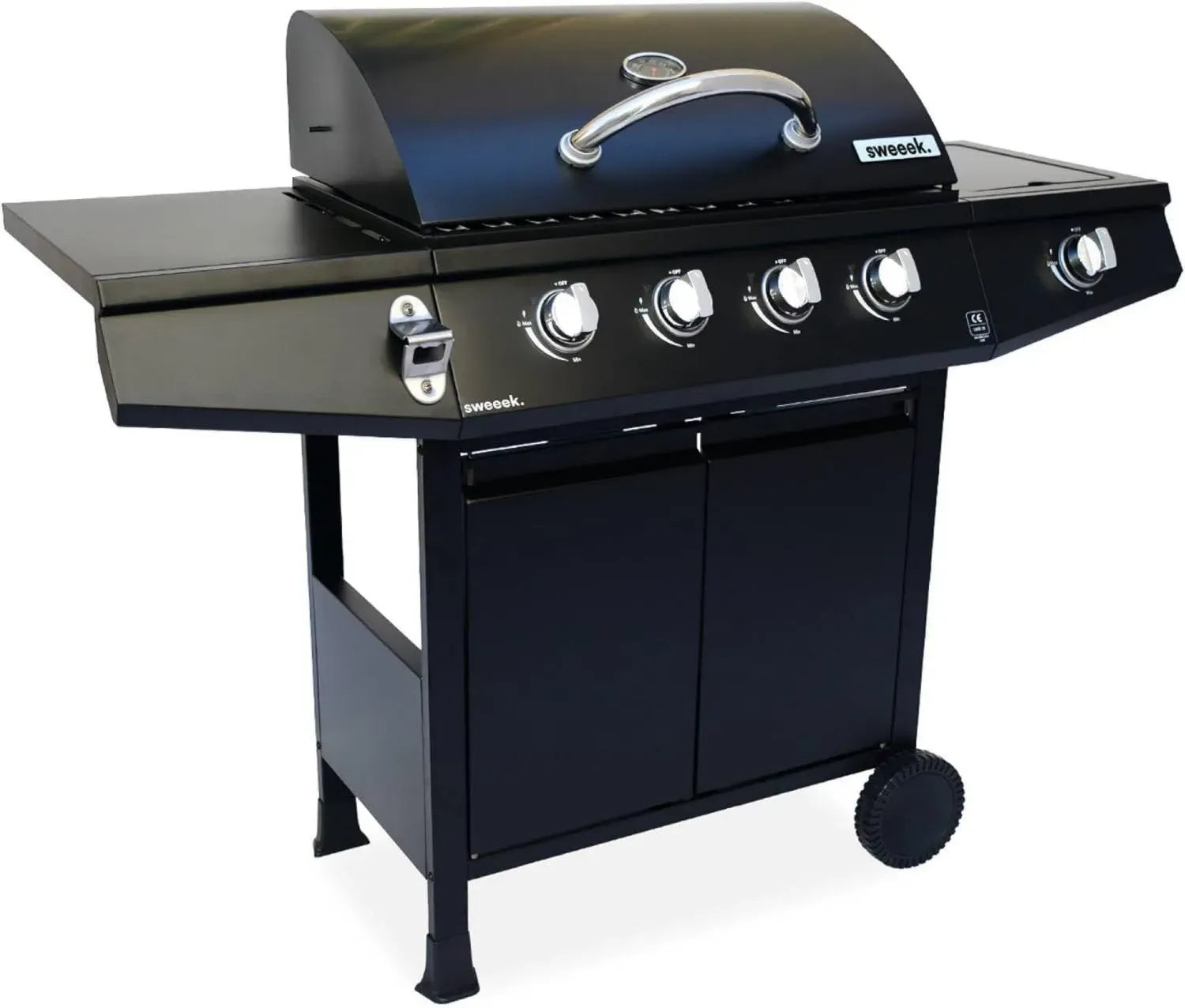 Grill à Gaz 4 Brûleurs Treville avec Thermomètre et Feu Latéral - Noir