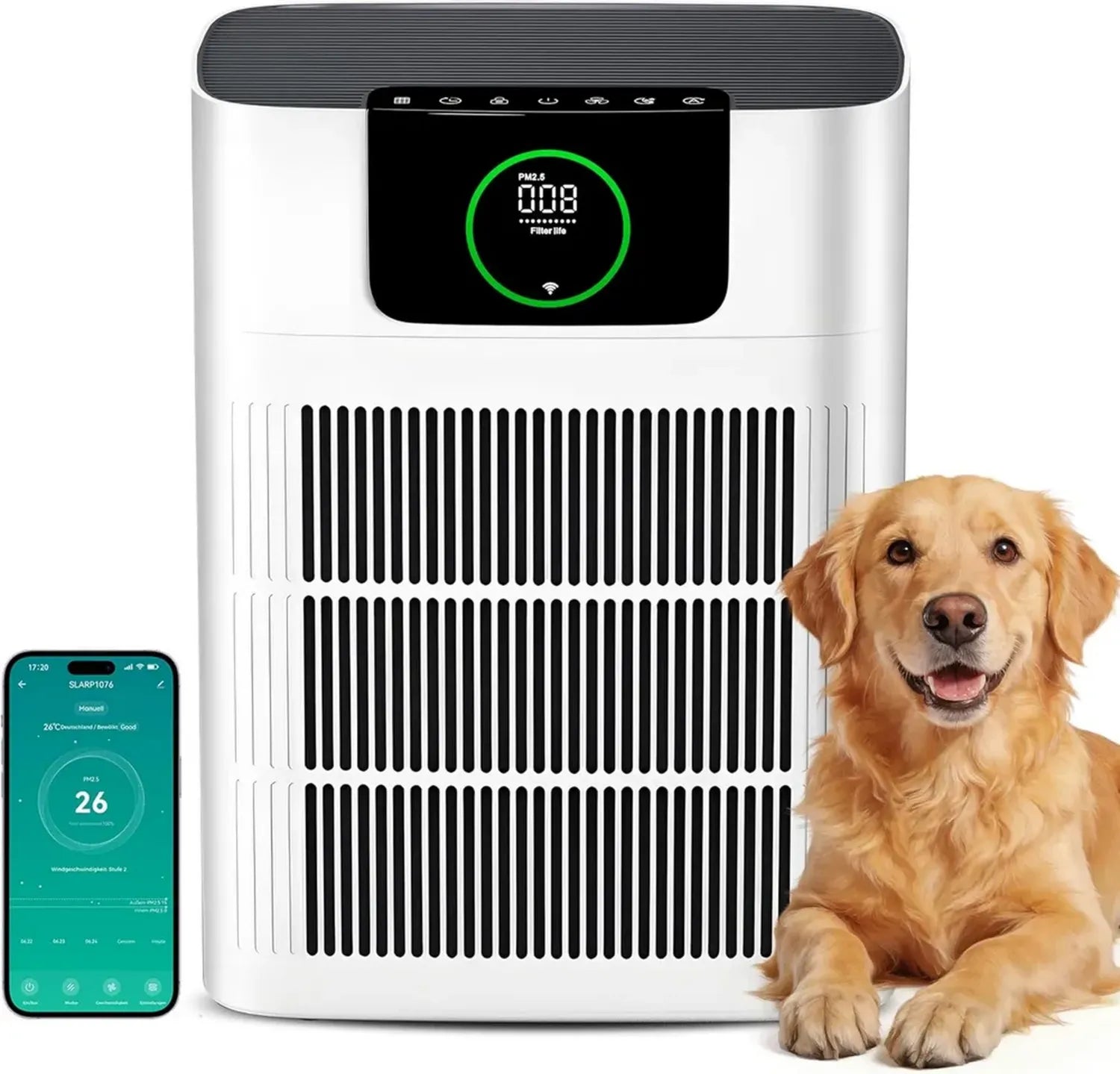 Purificateur d'air HEPA avec contrôle par application, 100 m², CADR 330 m³/h