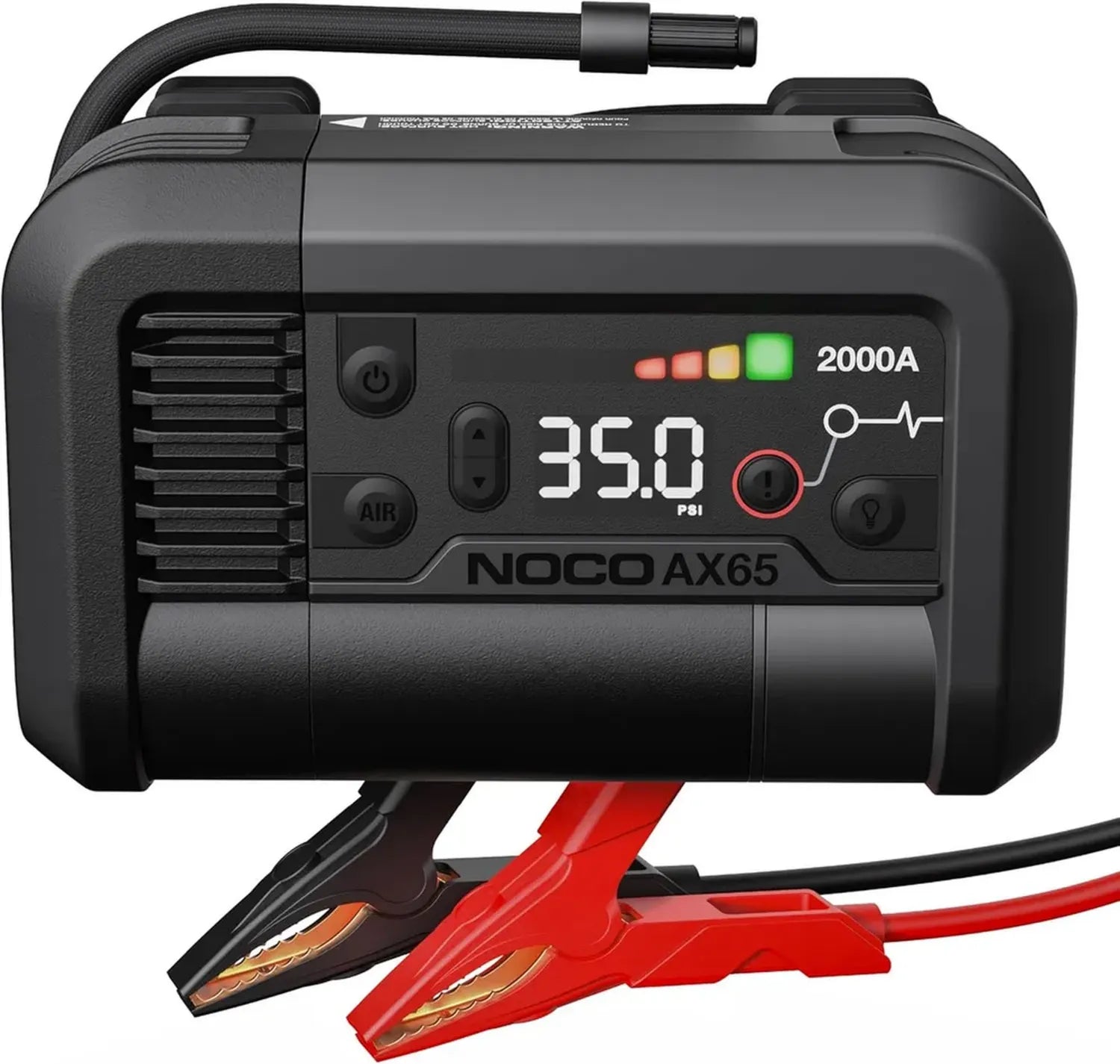 NOCO Boost+ Air AX65 : Démarreur de Batterie 2000A avec Compresseur Intégré – Compatible Moteurs Essence jusqu'à 8,0L et Diesel jusqu'à 6,0L – Débit de Gonflage Rapide 67 SLPM, 0-40 PSI en 2 min