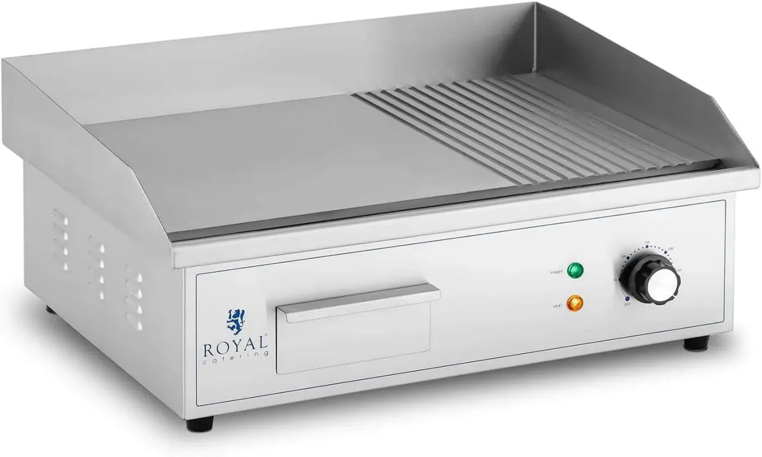 Gril Électrique Professionnel 3000W avec Plaque Lisse et Rainurée en Acier 548x350mm
