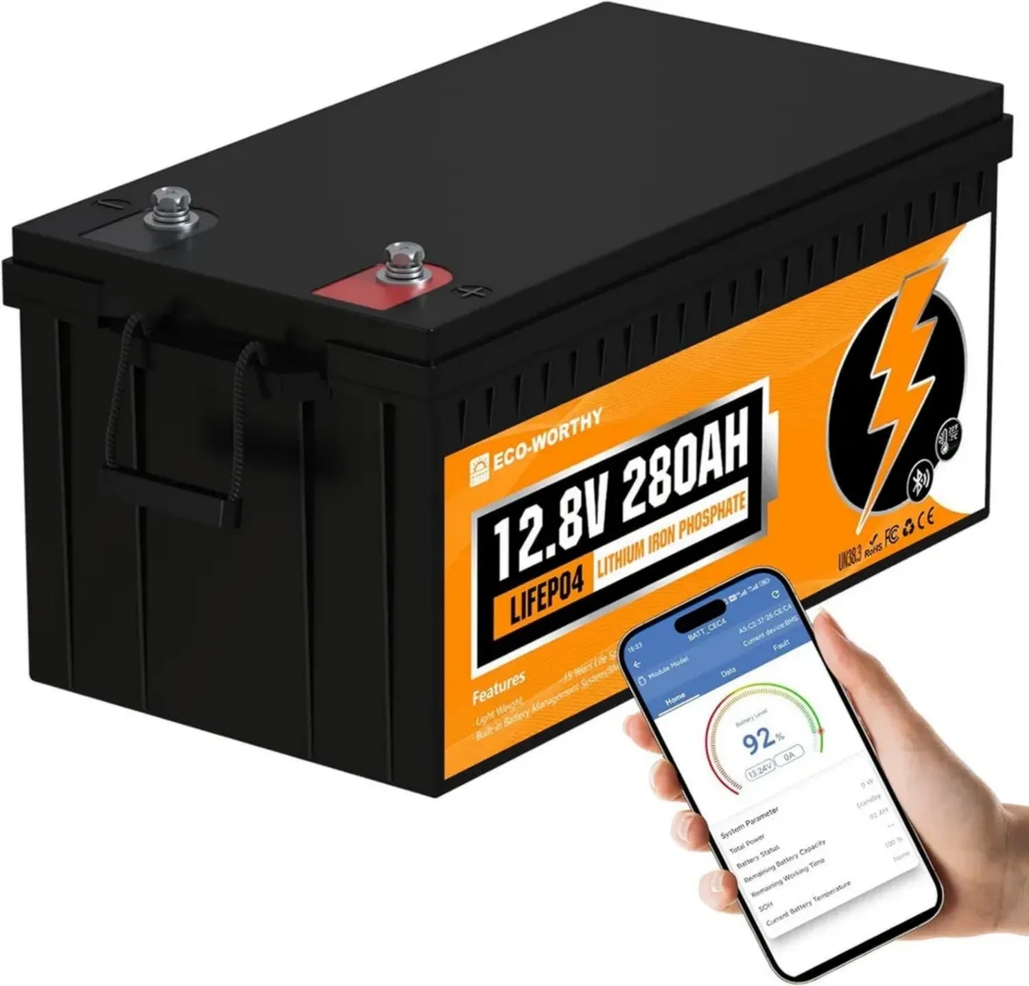 Batterie Lithium 12V 280AH LiFePO4 avec Bluetooth et BMS pour Camping-Car et Système Solaire