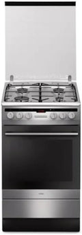 Cuisinière à gaz Amica SHM5784DAX - Four 66L, Argent, Gaz naturel, Commandes rotatives