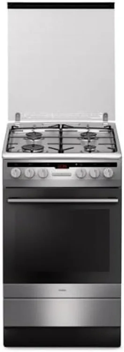 Cuisinière à gaz Amica SHM5784DAX - Four 66L, Argent, Gaz naturel, Commandes rotatives