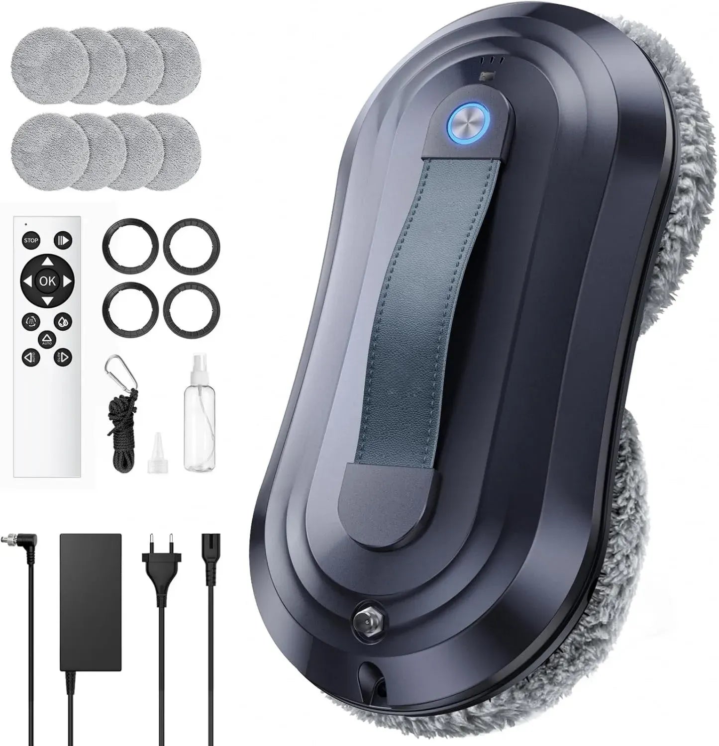 Nettoyeur de Vitres Automatique avec Vaporisation, Aspiration Puissante 7000Pa, Ultra Silencieux, 3 Modes de Nettoyage, Navigation Intelligente, Détection des Bords, Inclut 10 Lingettes