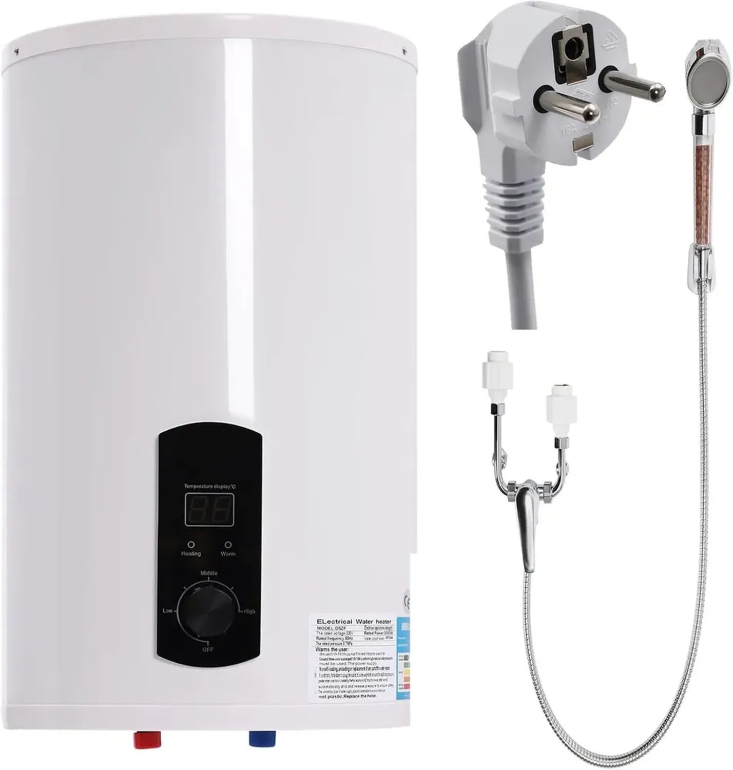 Chauffe-eau électrique plat 50L avec écran LED, 220V 2kW, réservoir 35L