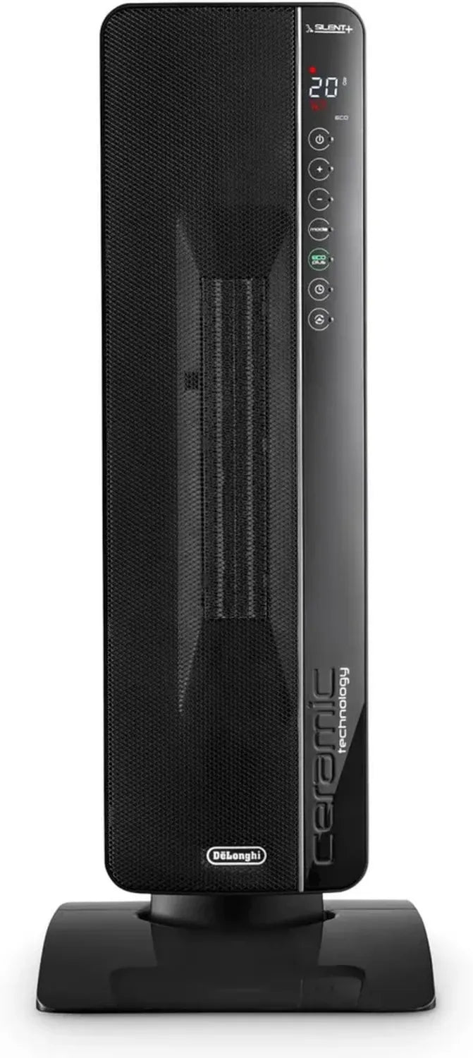 De'Longhi Chauffage Céramique Colonne 2400W - 3 Niveaux de Puissance, Oscillation, Minuterie 24h, Jusqu'à 70m³, Noir