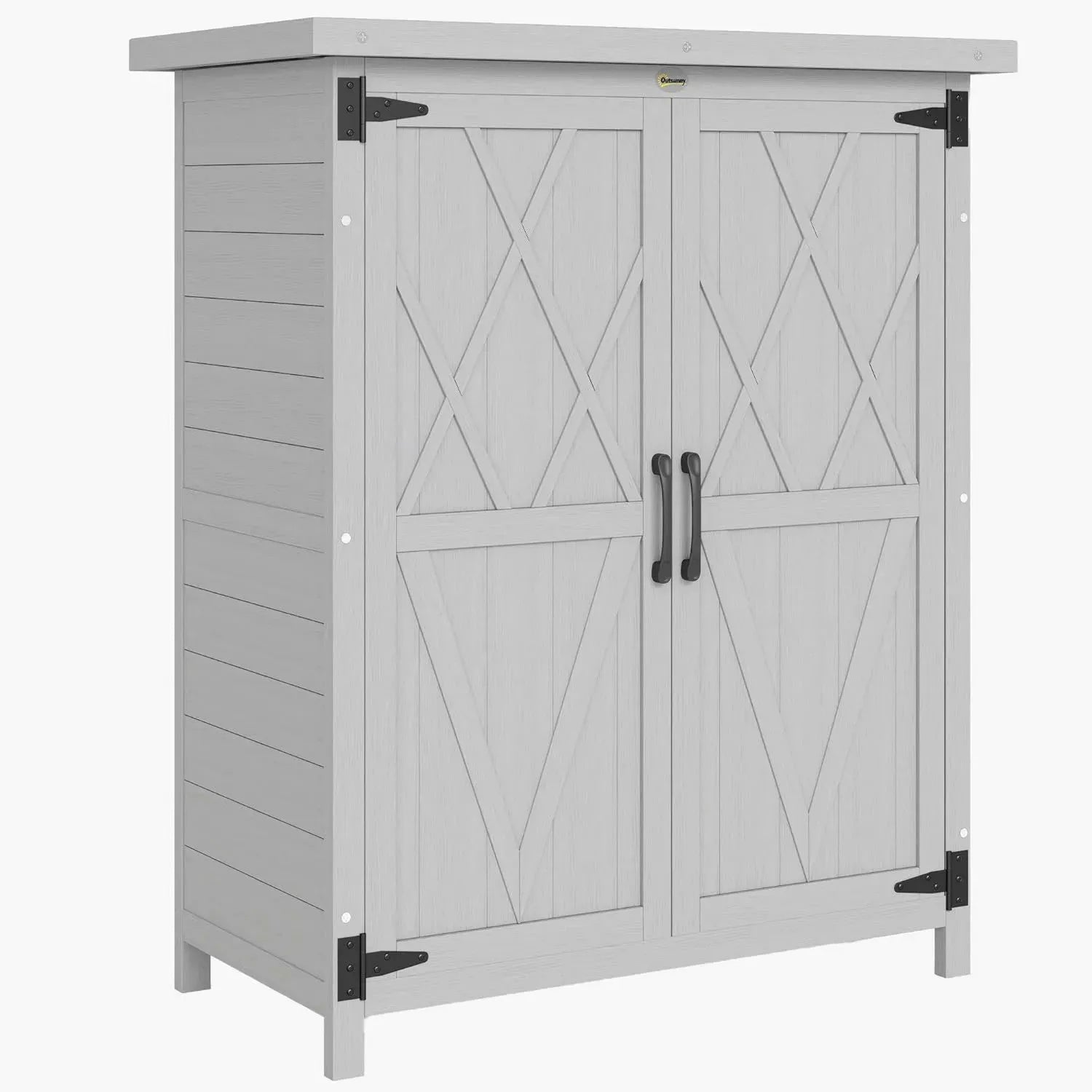Outsunny Armoire d'Extérieur en Bois de Sapin Gris 75x40x90 cm, 3 Étagères, 2 Portes, Toit Imperméable en Asphalte