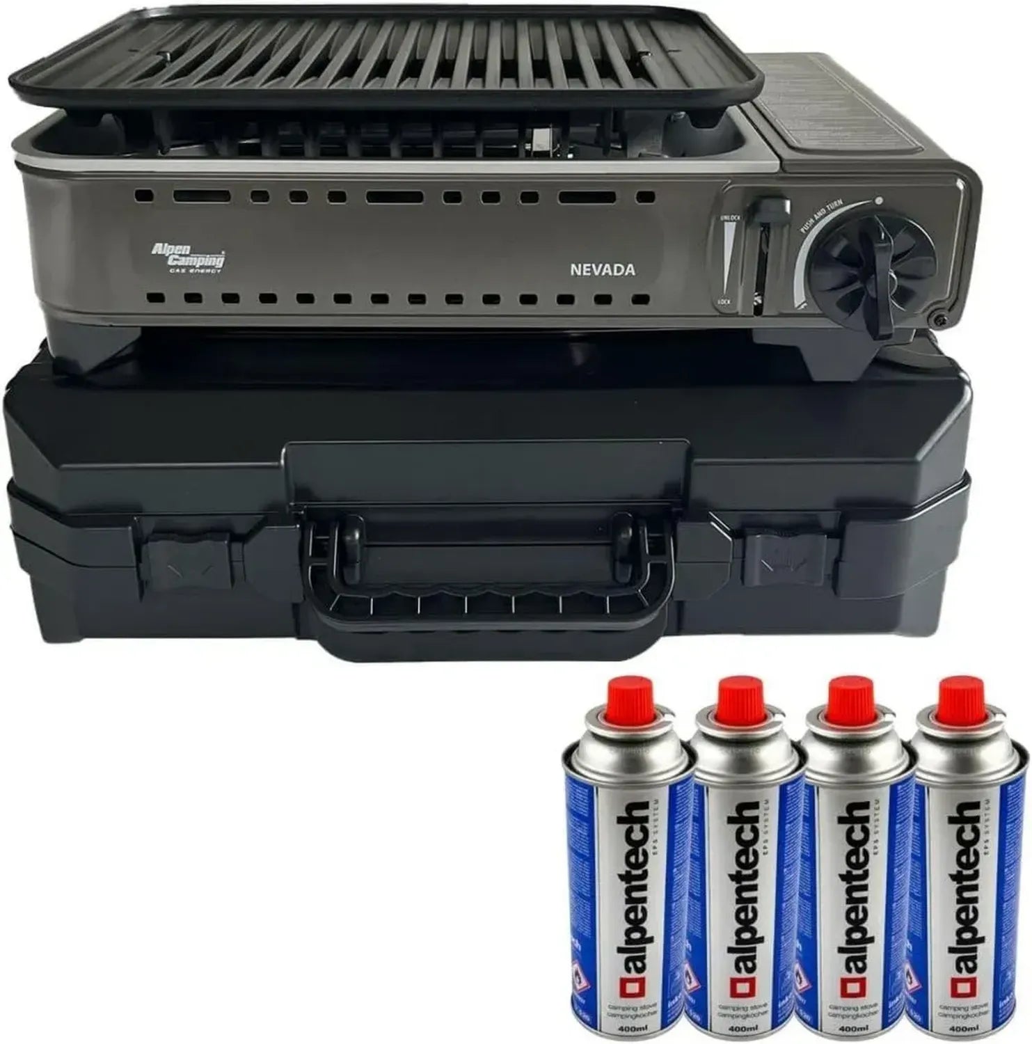 Barbecue à Gaz Portable 1780W - Allumage Piézo avec 4 Cartouches Butane et Mallette