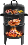 Barbecue Fumoir Multifonction 3 en 1 - Ø 40 cm avec Thermomètre - Utilisation Intérieure et Extérieure