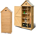 HOMASIS Cabane de Jardin en Bois Imperméable, Abri Extérieur avec 5 Tablettes, Armoire à Outils avec Toit en Pignon, 80 x 45 x 177 cm