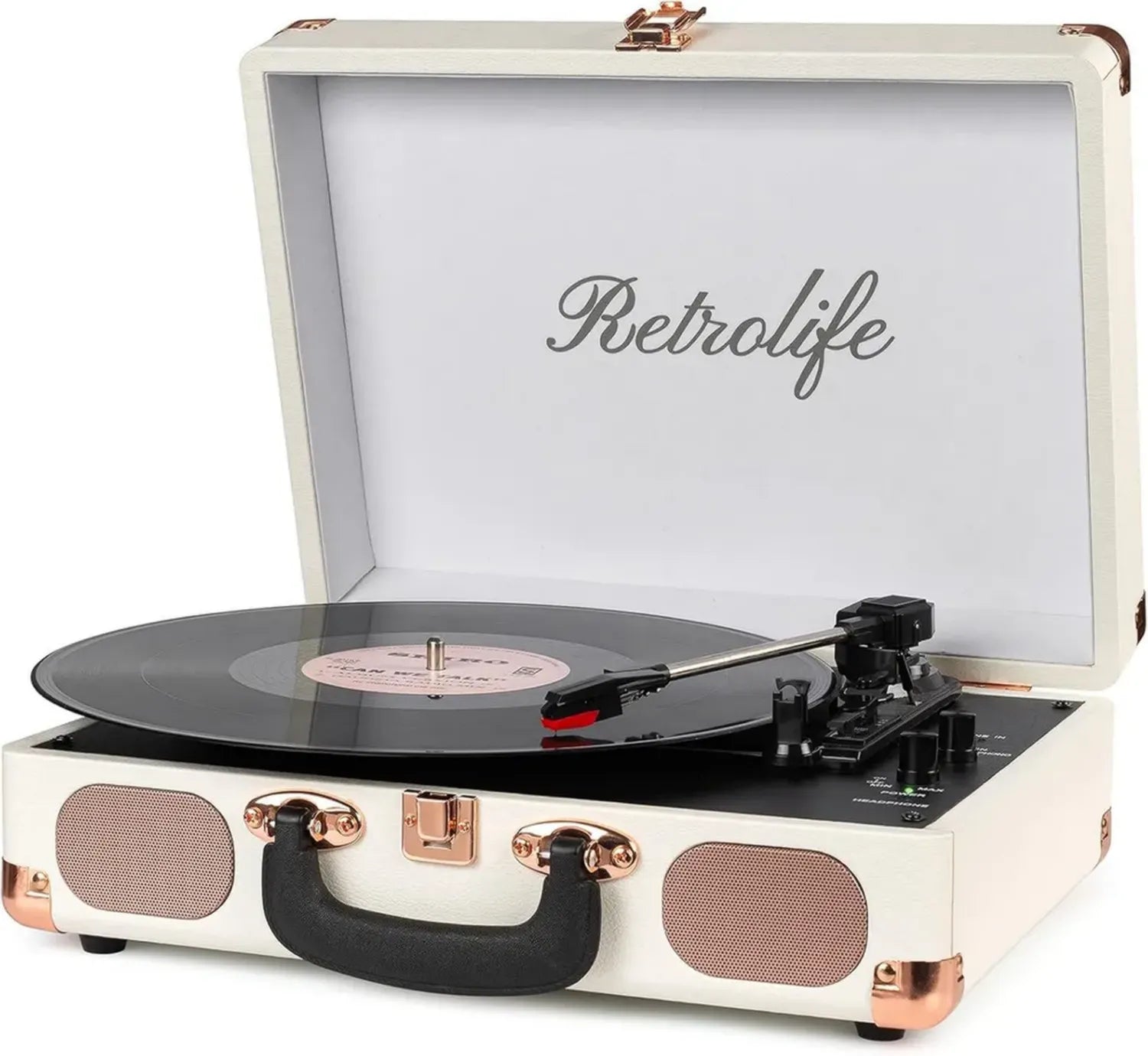 Tourne-disque Vintage Portable Bluetooth avec Haut-Parleurs Intégrés et Sortie RCA, 3 Vitesses
