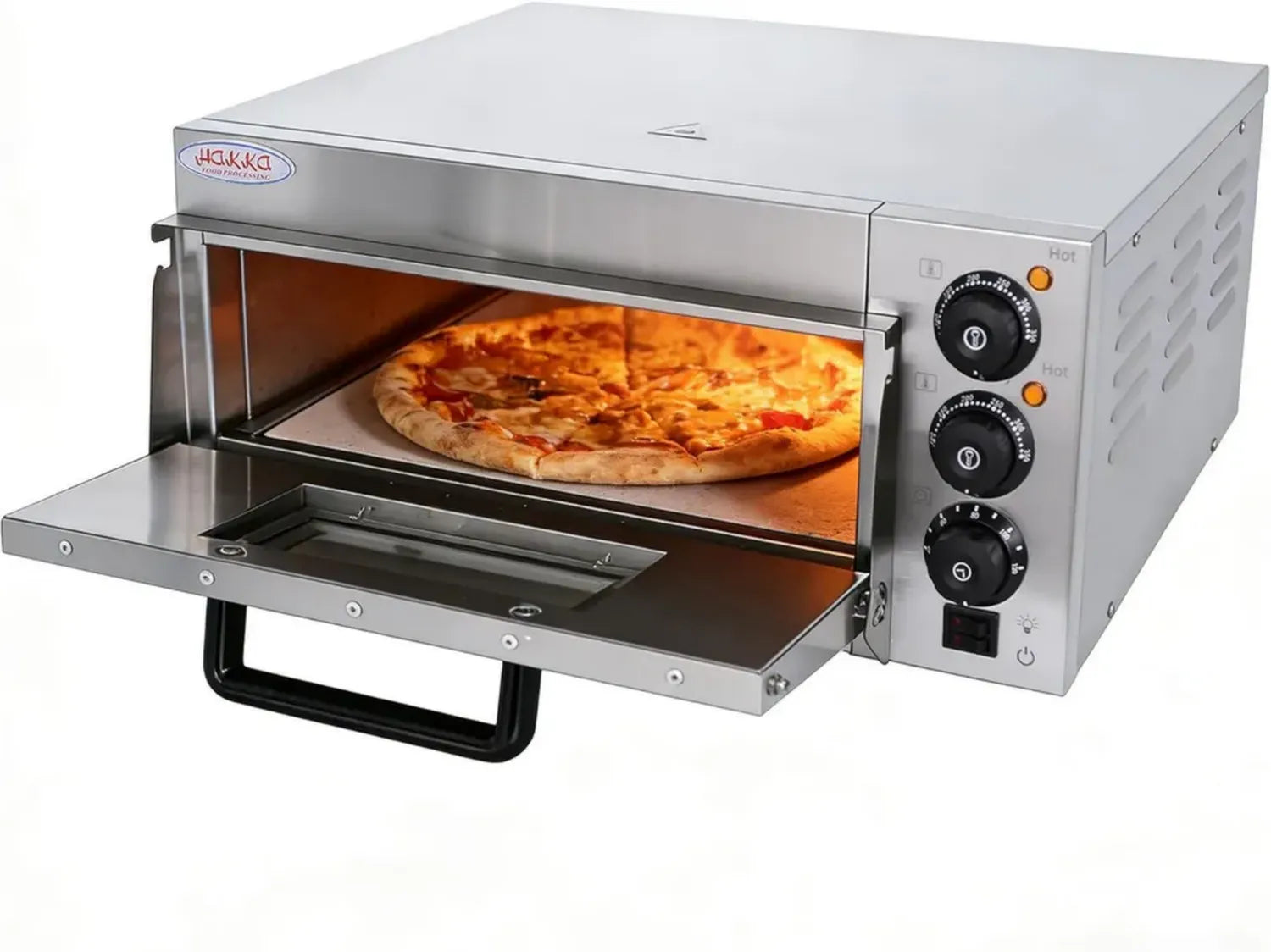 Four à Pizza Électrique Professionnel 2000W, Pierre Réfractaire 40x40 cm, Température Réglable 50-350°C, Minuterie 0-120 min, Acier Inoxydable