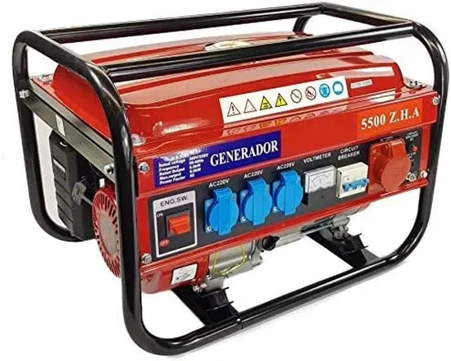 Générateur à Essence Rouge 5500W, Monophasique et Triphasique, Réservoir 15L, 4 Temps