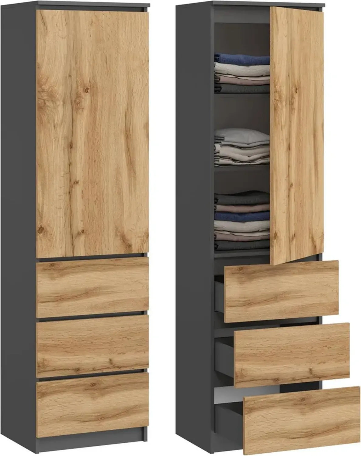 Armoire de Rangement Polyvalente avec Tiroirs et Portes 180,5x50x40 cm - Bureau ou Maison (Graphite/Chêne Wotan)