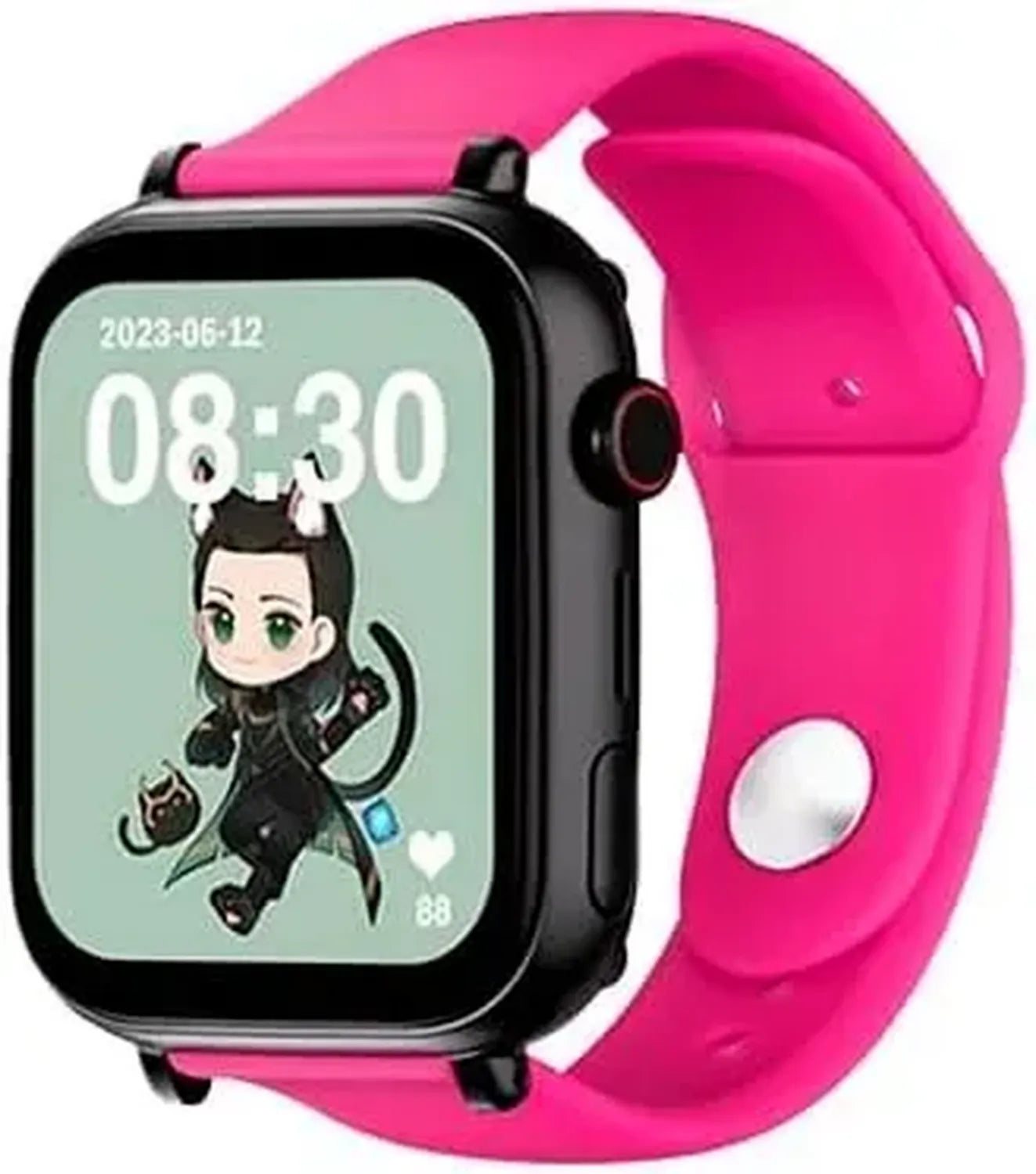 Montre Intelligente Enfant 4G avec GPS et Appels - Cadran Noir, Bracelet Fuchsia