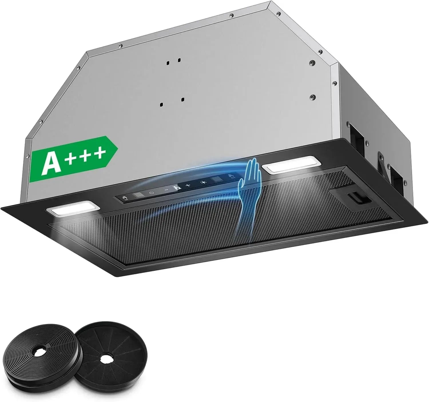 Hotte Encastrable 52 cm, 750 m³/h, Contrôle Gestuel & Tactile, 3 Vitesses + Booster, LED, Filtre Charbon Inclus