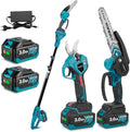 Kit d'Outils de Jardinage 4-en-1 Yofidra : Tronçonneuse sur Perche et Sécateur Électrique Sans Fil, Inclut 2 Batteries 3,0 Ah, Portée Jusqu'à 4,2 m