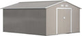 Outsunny Abri de Jardin en Acier Galvanisé 12,4 m², Toit Incliné, Porte Coulissante, avec Fondations, 340 x 386 x 200 cm, Résistant aux Intempéries
