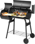 Grill au Charbon 2 en 1 avec Fumoir, Barbecue Portable avec Roues et Tablettes Latérales