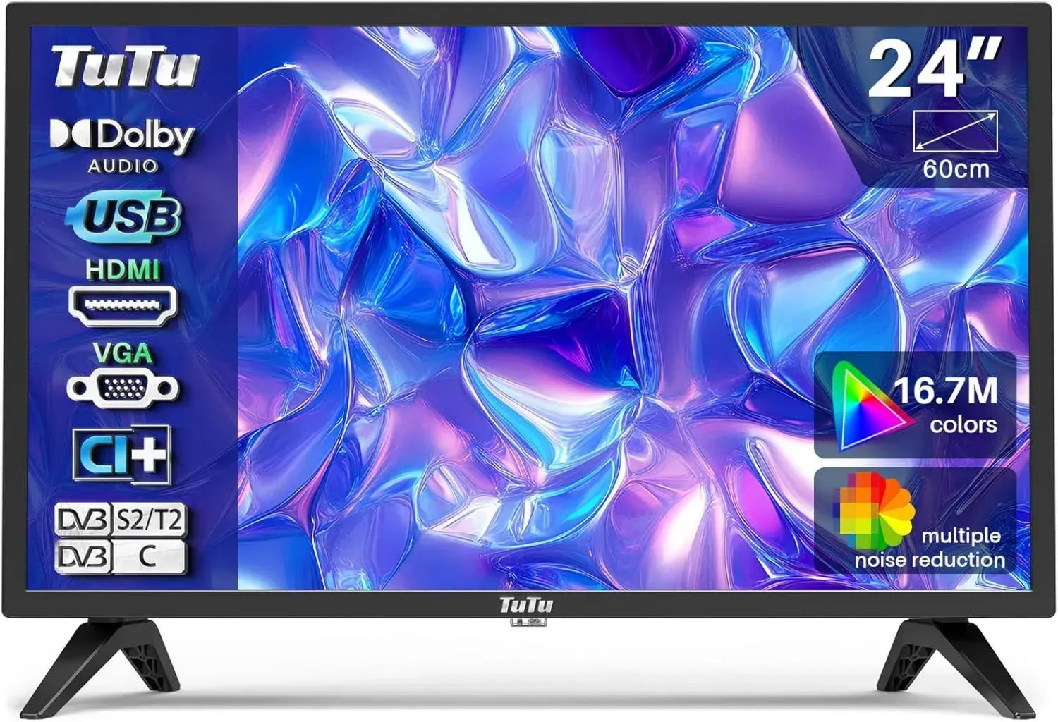 Téléviseur LED HD 24 Pouces TuTu avec Triple Tuner et Port USB