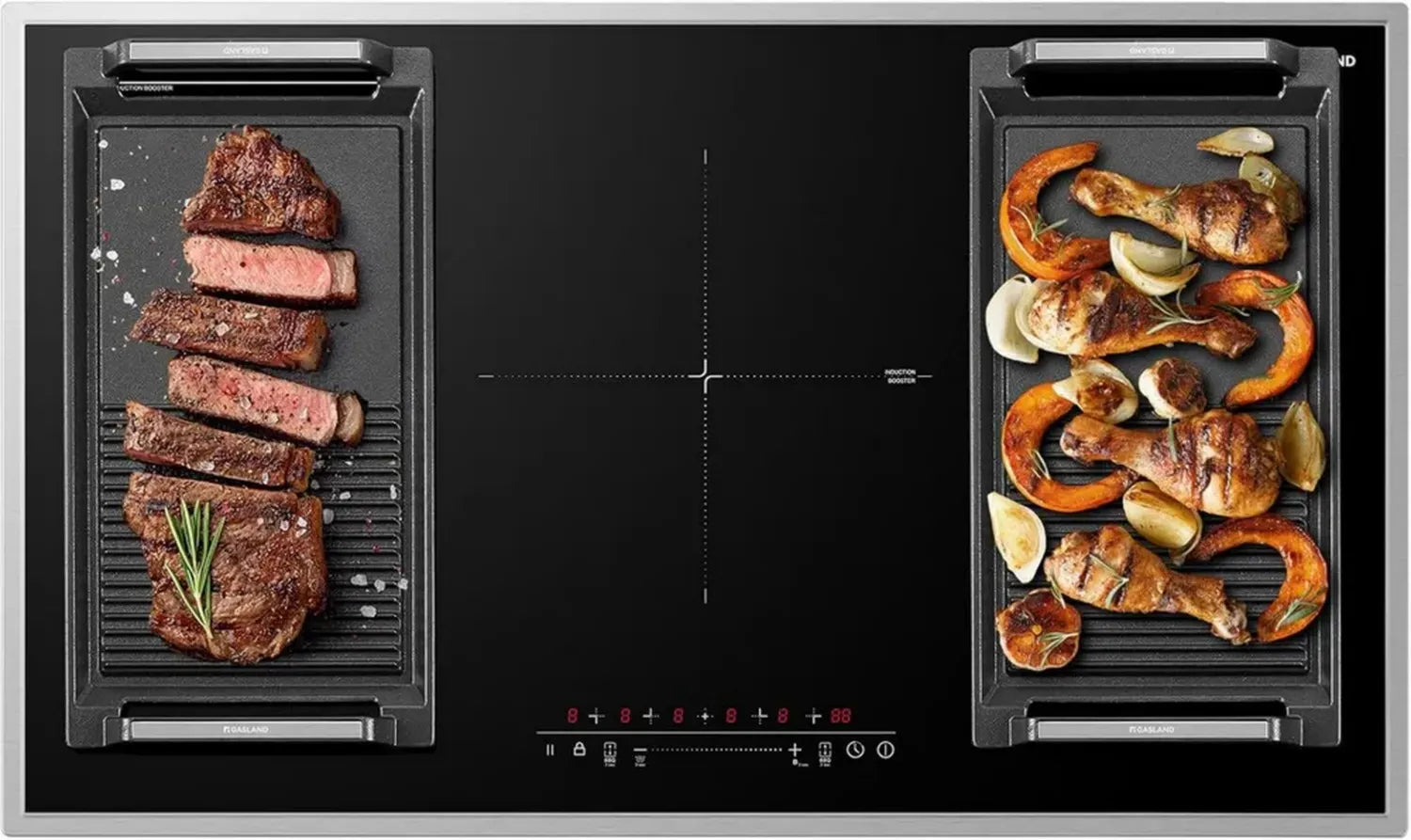Plaque de Cuisson à Induction Encastrable 90 cm - 5 Zones avec Cadre Inox, Fonction BBQ, PowerBoost, 10000W