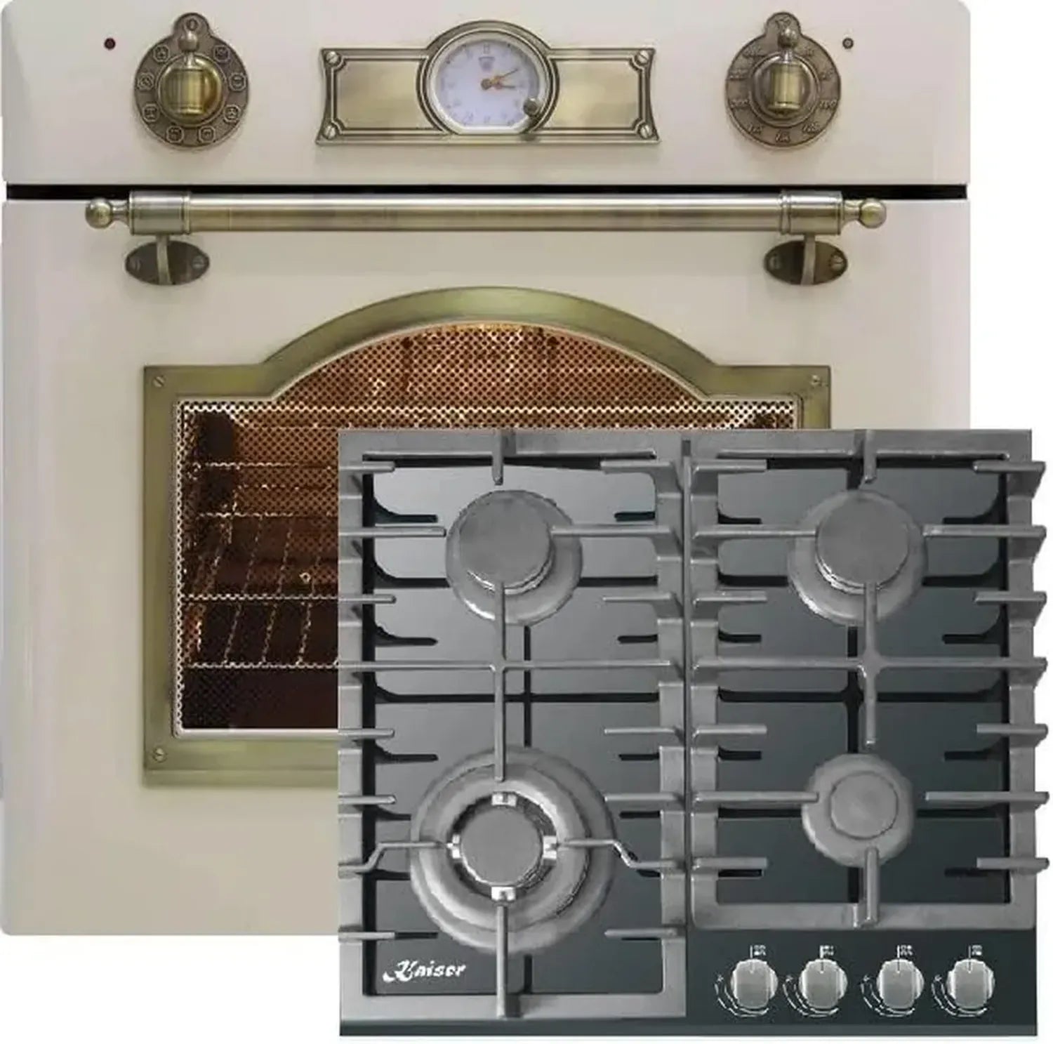 Four Autonome Kaiser Retro avec Tournebroche et 8 Fonctions + Plaque Gaz Encastrable 60 cm Noir