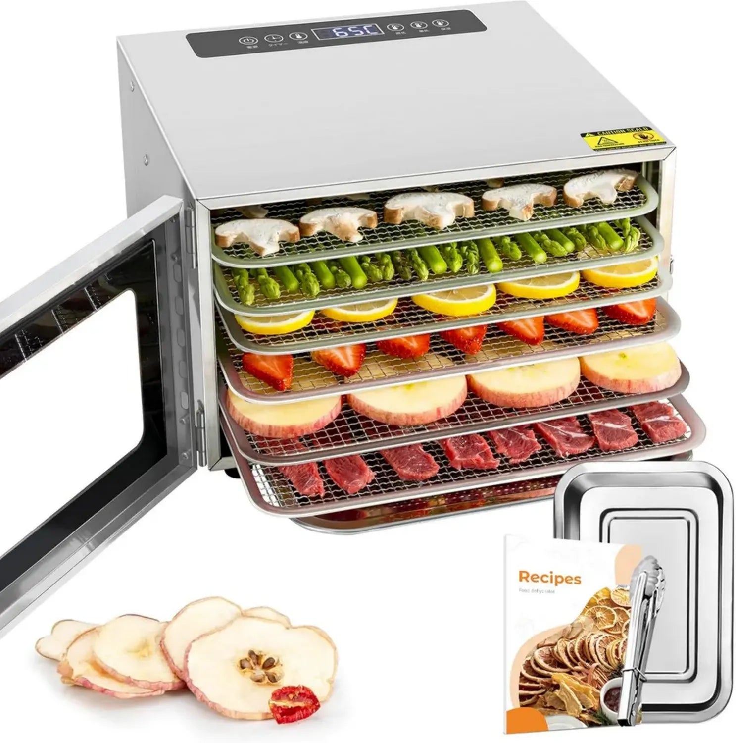Déshydrateur Alimentaire Kwasyo Inox 6 Niveaux, Minuteur 24H, Température Réglable 30-90°C, Sans BPA, 400W