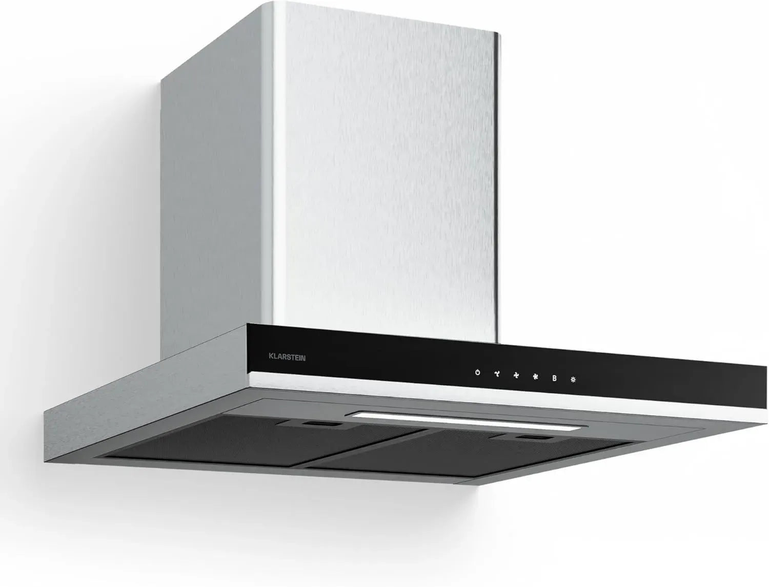 Klarstein Hotte Aspirante 60 cm - 881,6 m³/h, Efficacité Énergétique A++, Acier Inoxydable et Verre, Éclairage LED, 4 Niveaux de Ventilation, Filtre à Charbon, Commande Tactile Silencieuse