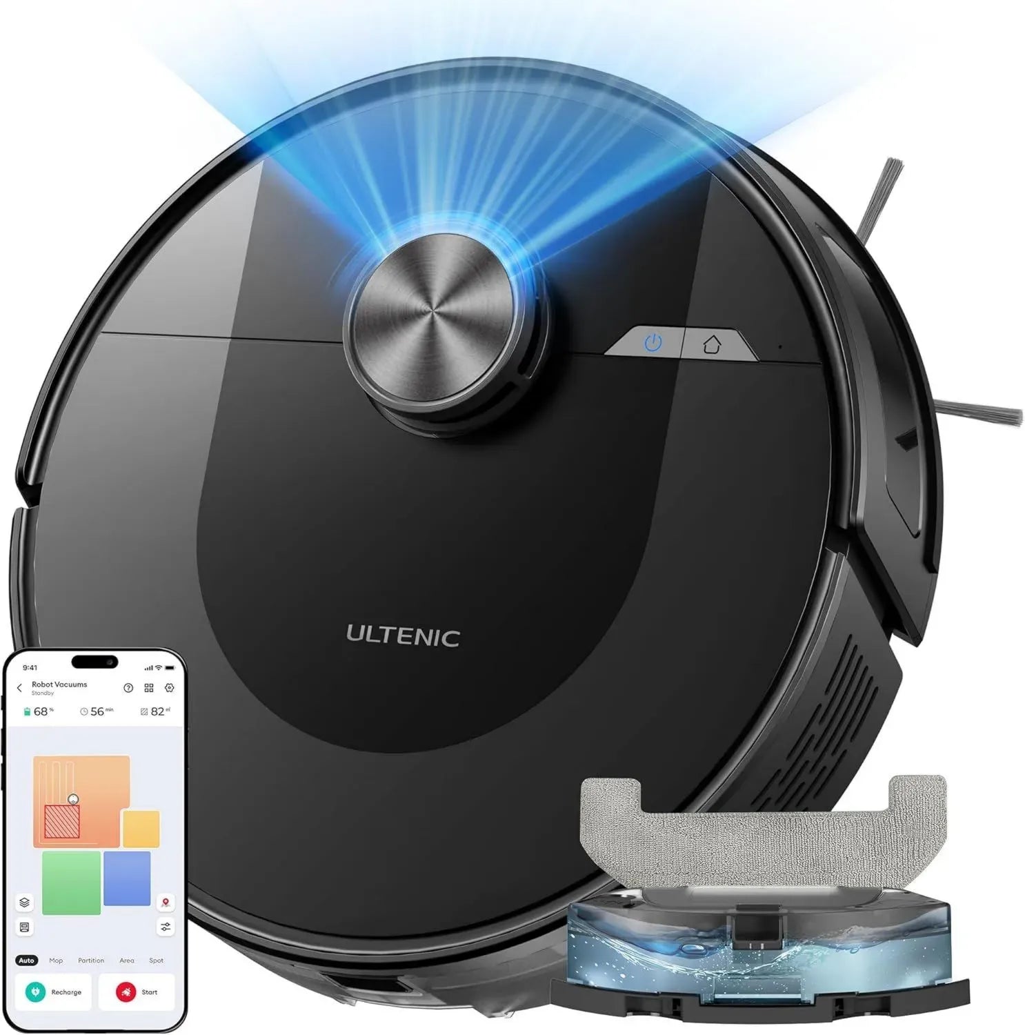 Aspirateur Robot Ultenic 6000Pa, Fonction Lavage, Compatible Alexa et App, Design Ultra Mince Silencieux