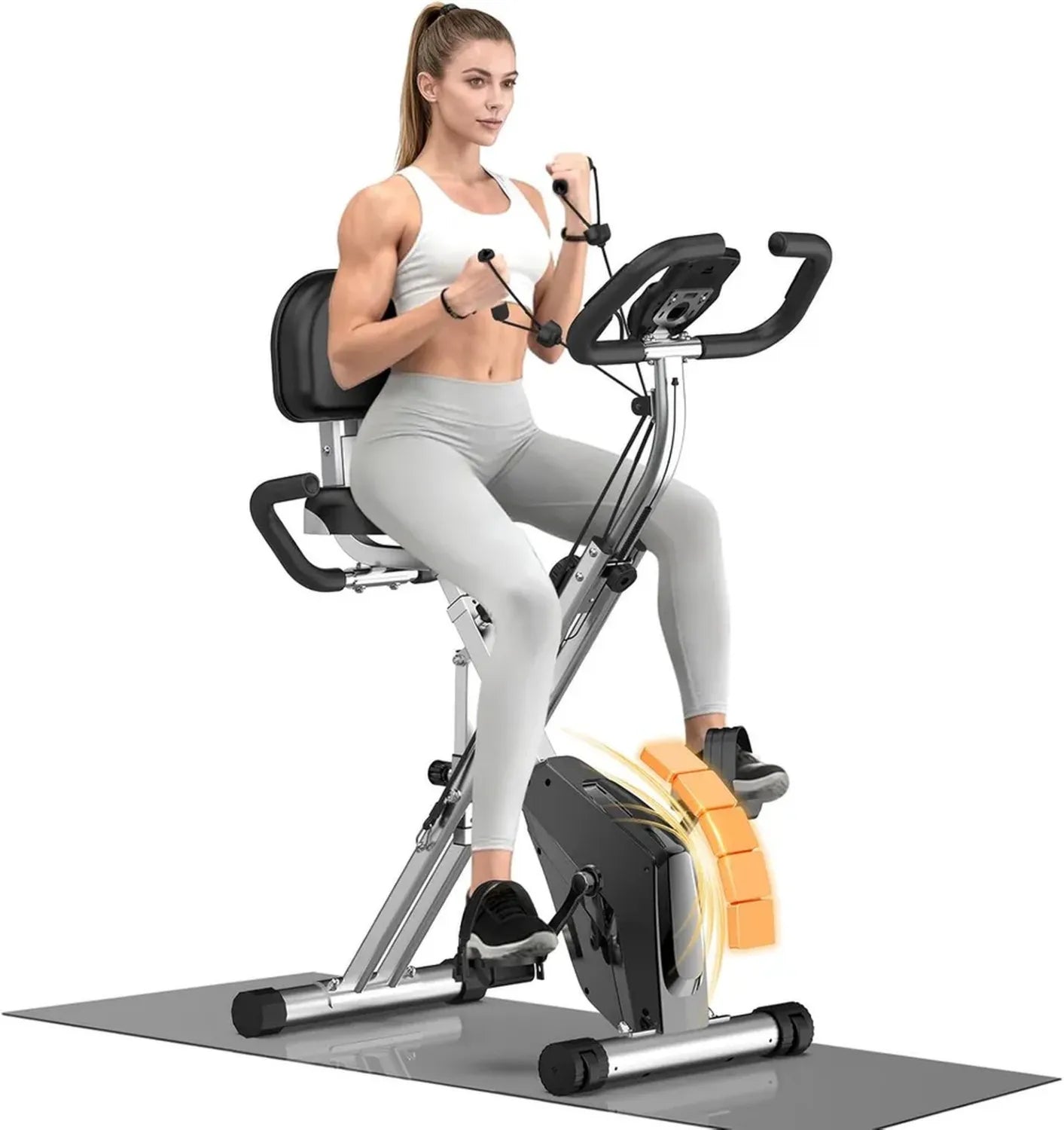Vélo d'Appartement Magnétique Pliable 4 en 1 avec Siège Réglable pour Entraînement Cardio