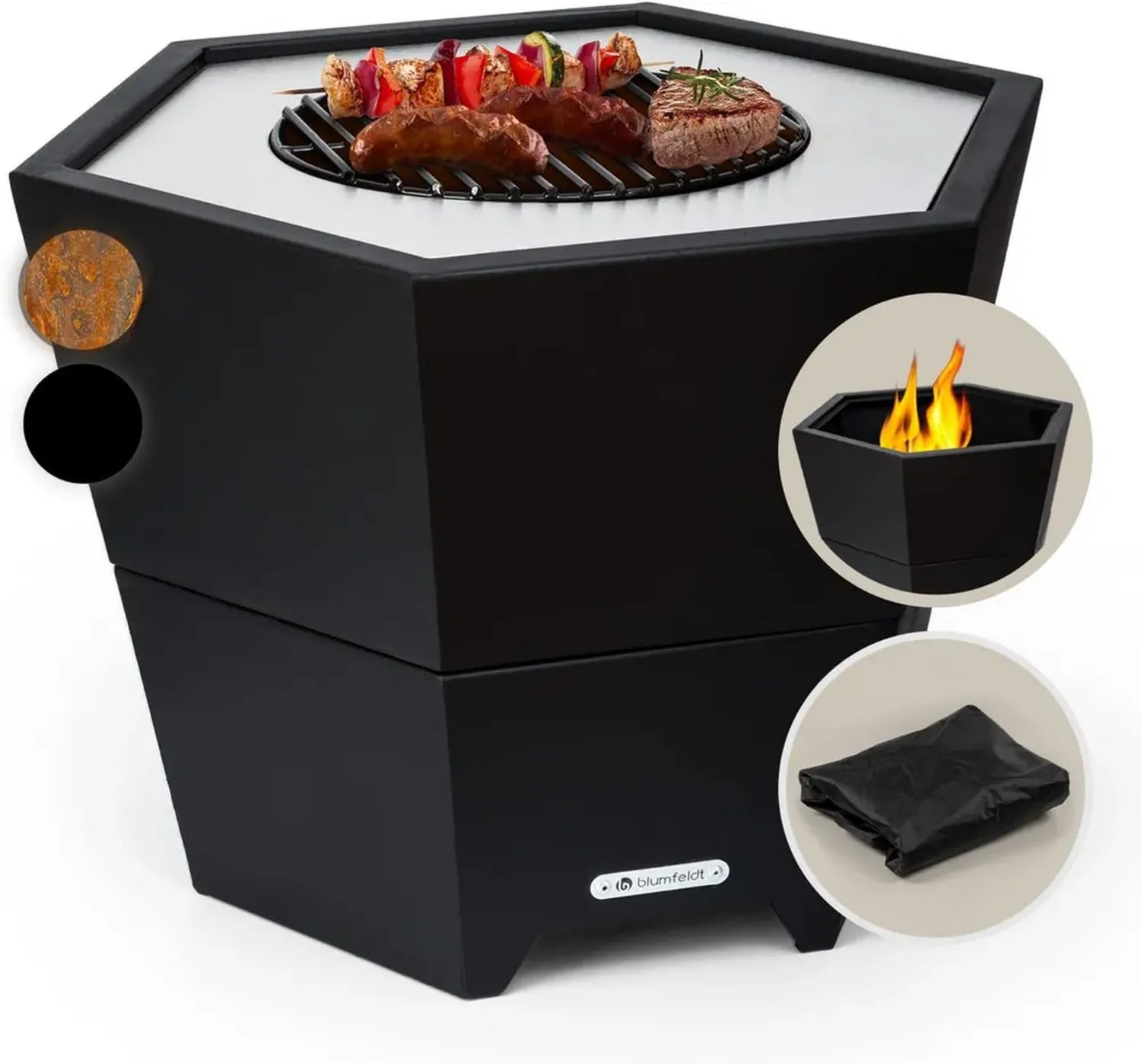 Blumfeldt Brasero de Jardin en Acier, Barbecue Hexagonal avec Foyer, Résistant aux Intempéries