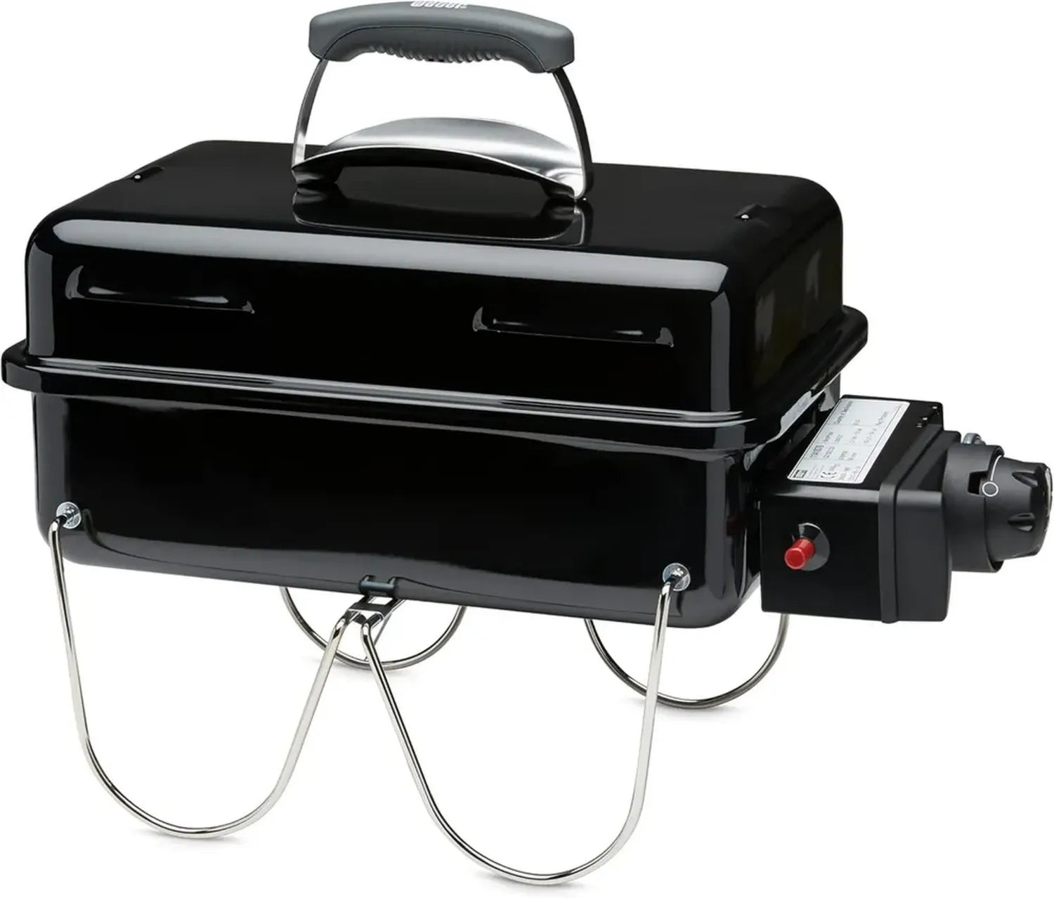 Weber Barbecue à Gaz Portable Go-Anywhere, Compact et Léger, Pieds Repliables, Allumage Piézo, Revêtement Résistant, Surface de Cuisson 42x26cm, Noir